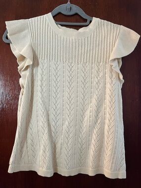 Cream Knit Ruffle Sleeve Blouse